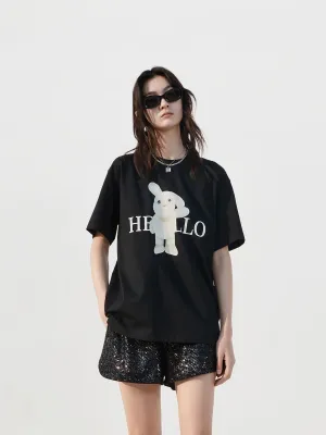 Rabbit Pattern Cotton T-shirt Urban Trend Look