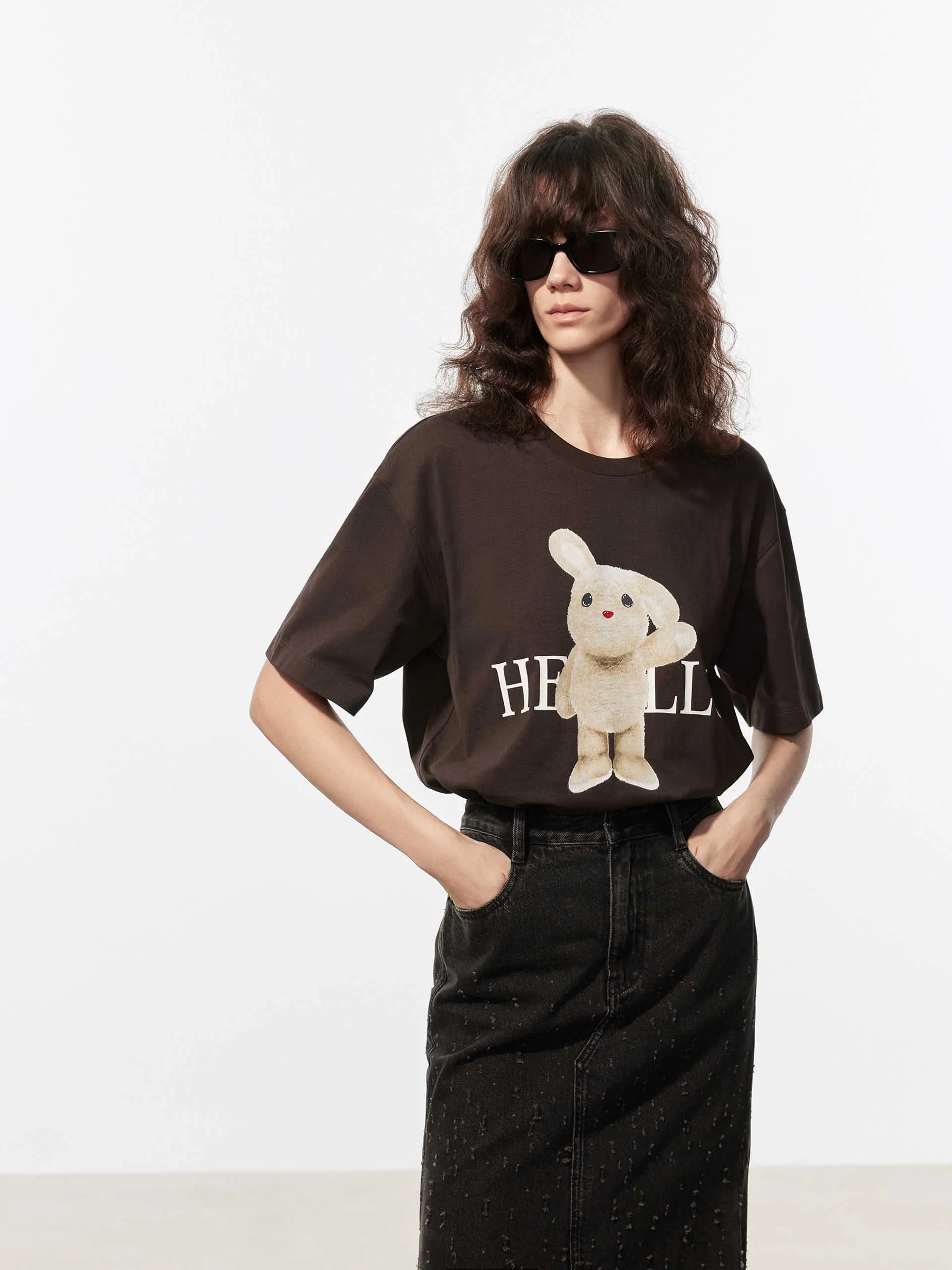 Sustainable Material Blend Non-toxic Rabbit Pattern Cotton T-shirt