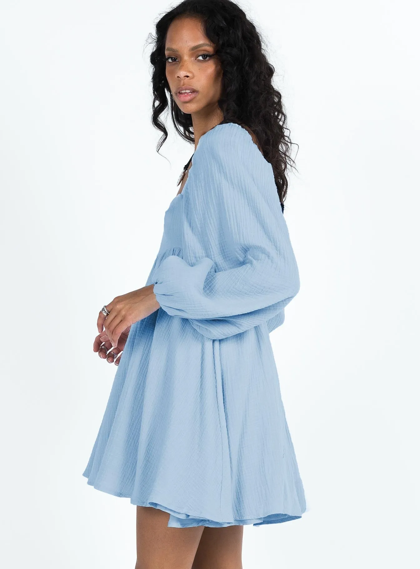 Floral Chic Lorna Long Sleeve Mini Dress Blue