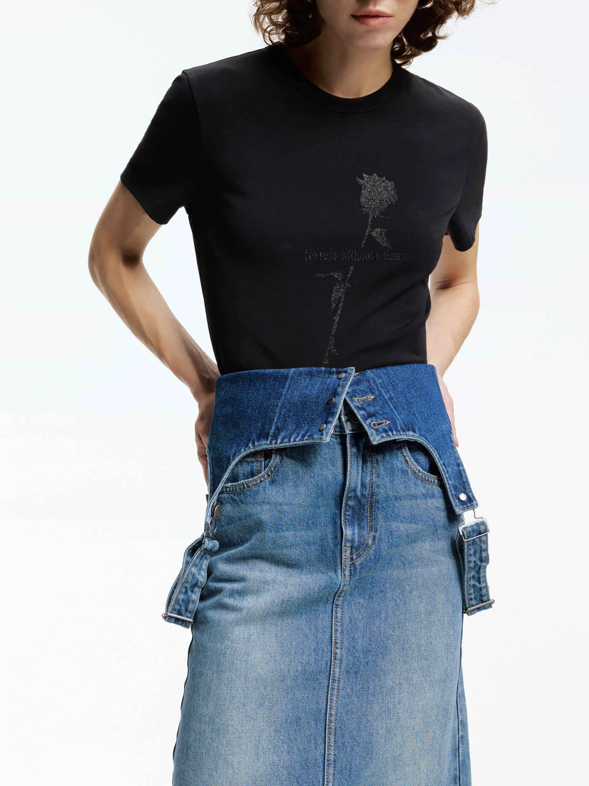 High Durability Weave Casual Layering Wear Rose Pattern Cotton T-shirt