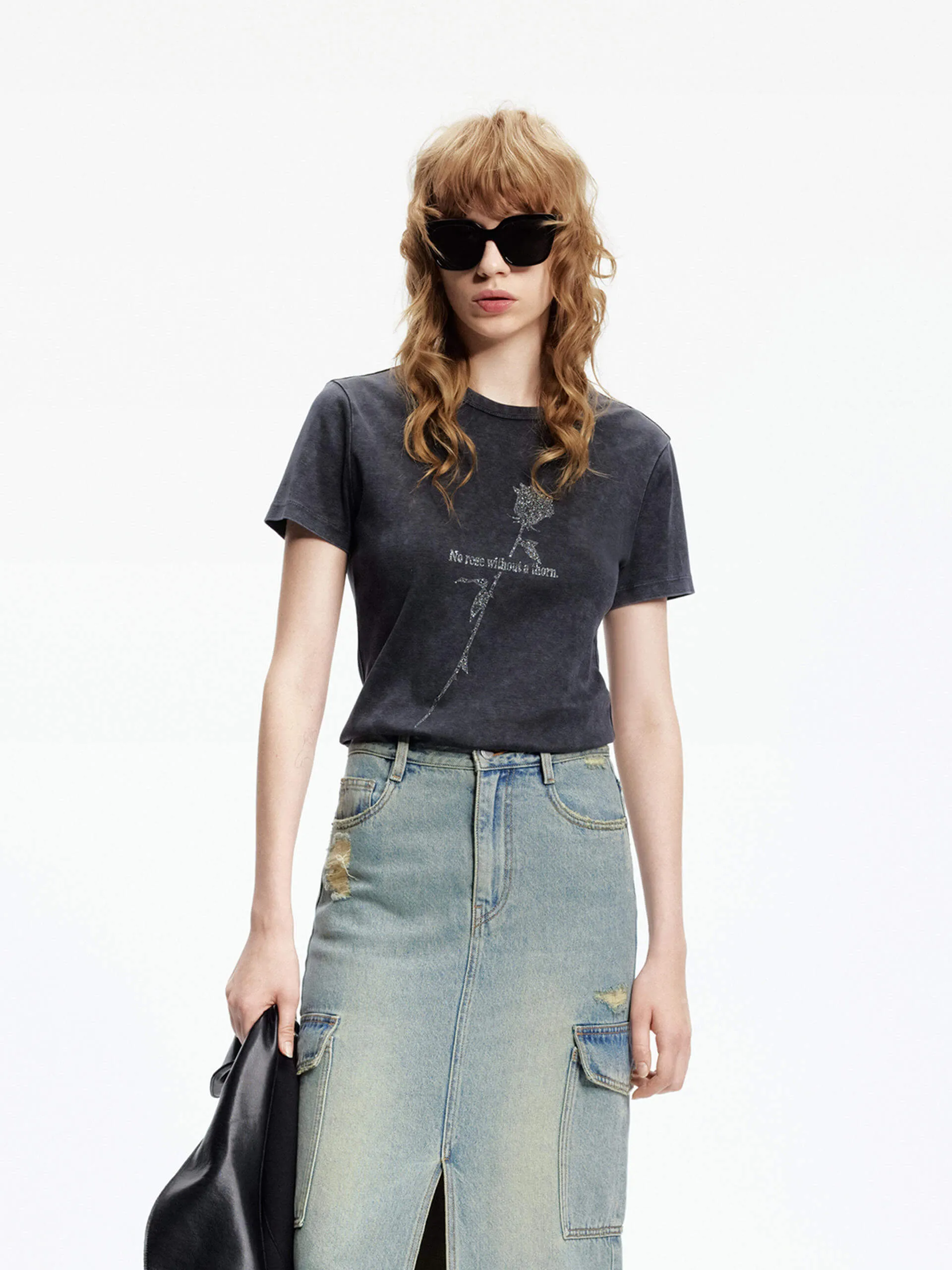 Organic Cotton Construction anti static Rose Pattern Cotton T-shirt