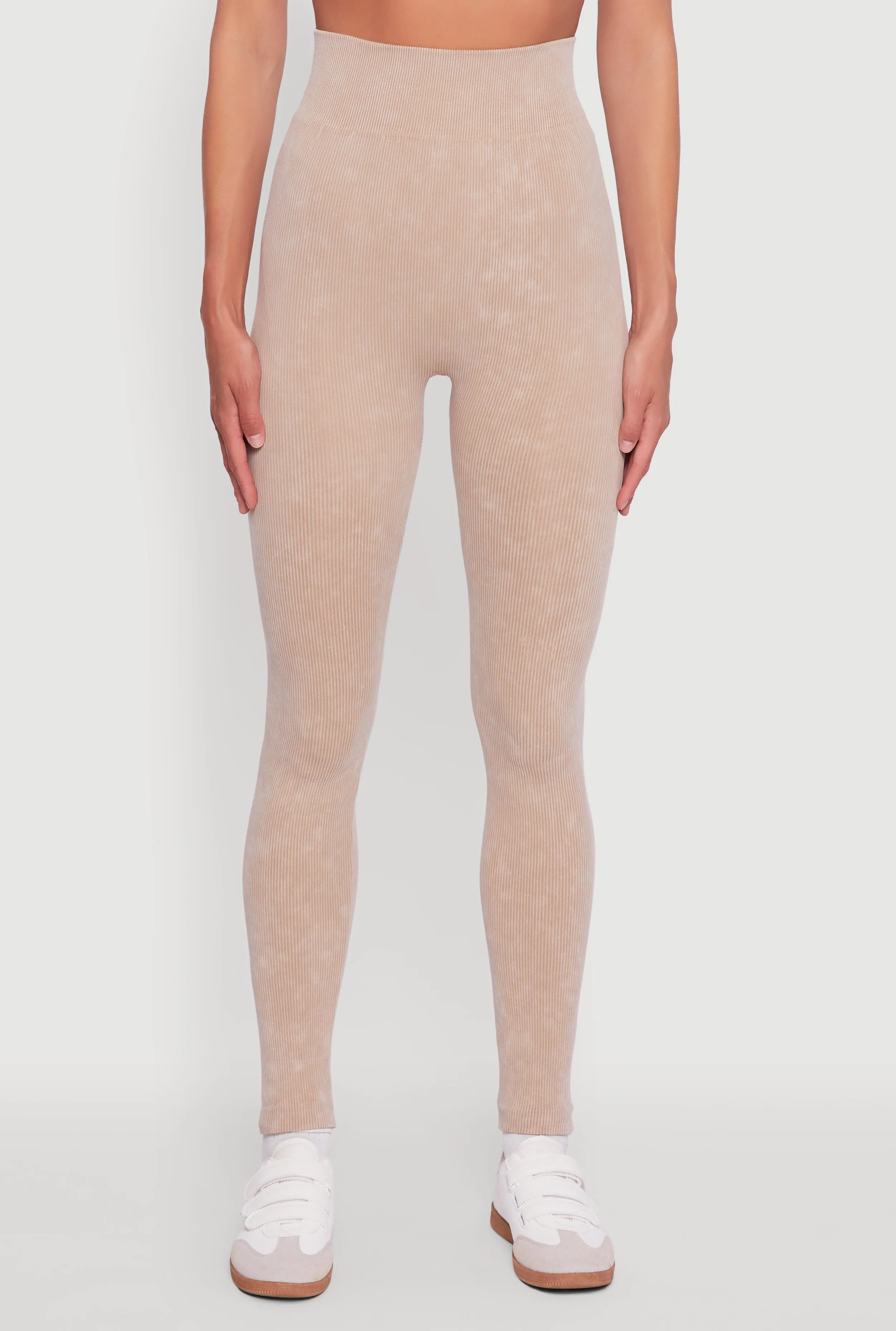 Mesh Panel Park Run Ribbed Knit High Waisted Acid Wash Leggings