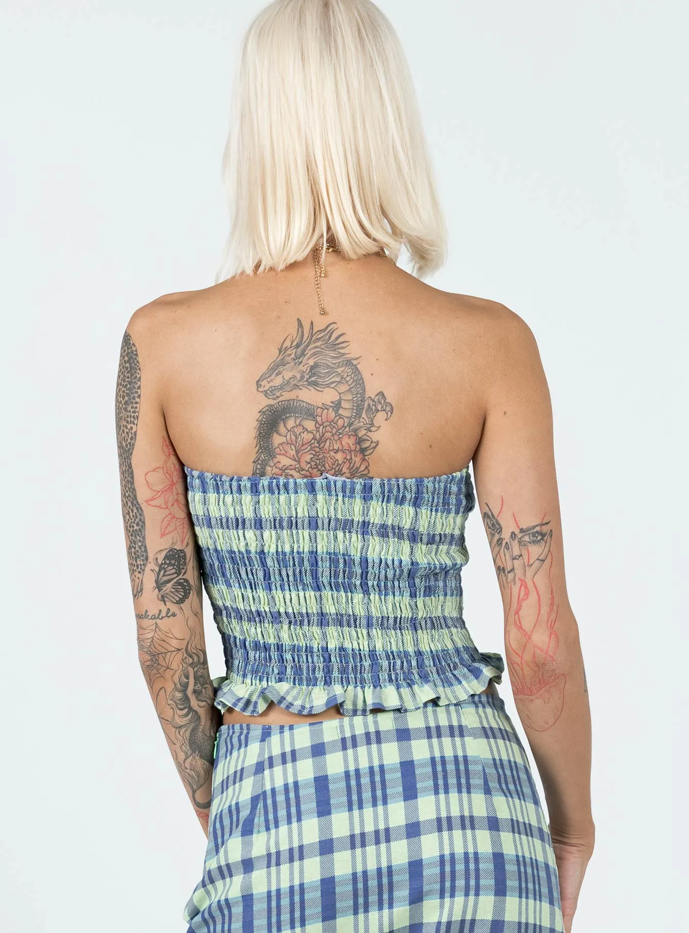 Sporty Tee No Iron Fabric Motel Kiyo Top Colourpop Check Blue