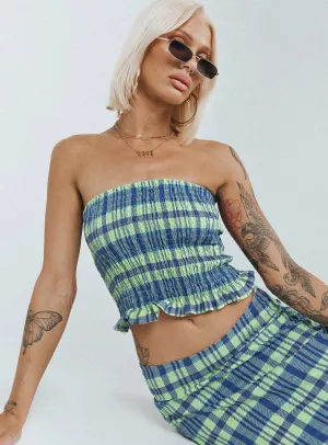 Stretchable Waistband Flexible Design Motel Kiyo Top Colourpop Check Blue