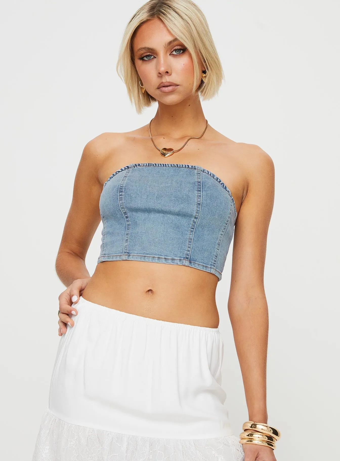 Roderick Strapless Denim Top Blue Sporty Design Ergonomic Shoulder Shape