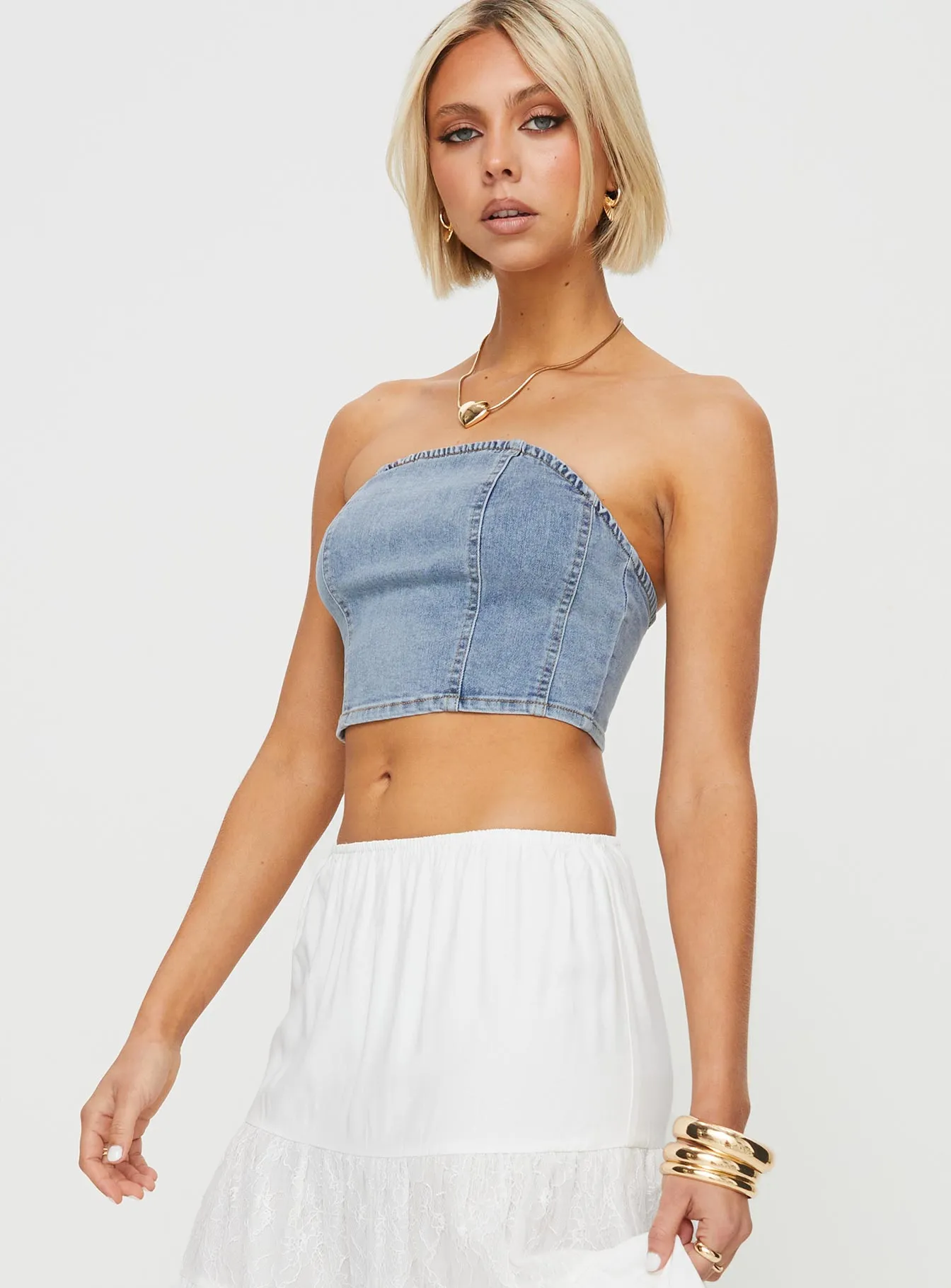 Roderick Strapless Denim Top Blue Anti Static Weave Technology ReinforcedHem
