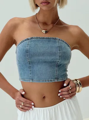 Resilient Elasticity Wear Resistant Edge Roderick Strapless Denim Top Blue