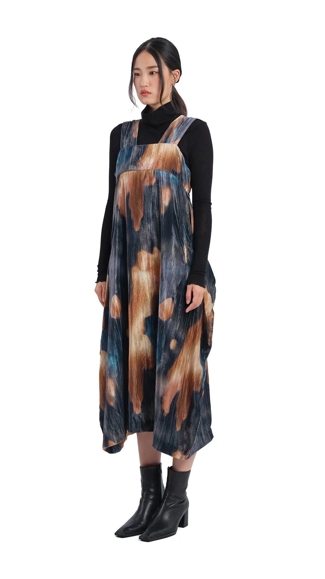 Watercolour Graphic Velour Printed Dress StaticResistantTextile AdjustableHemline