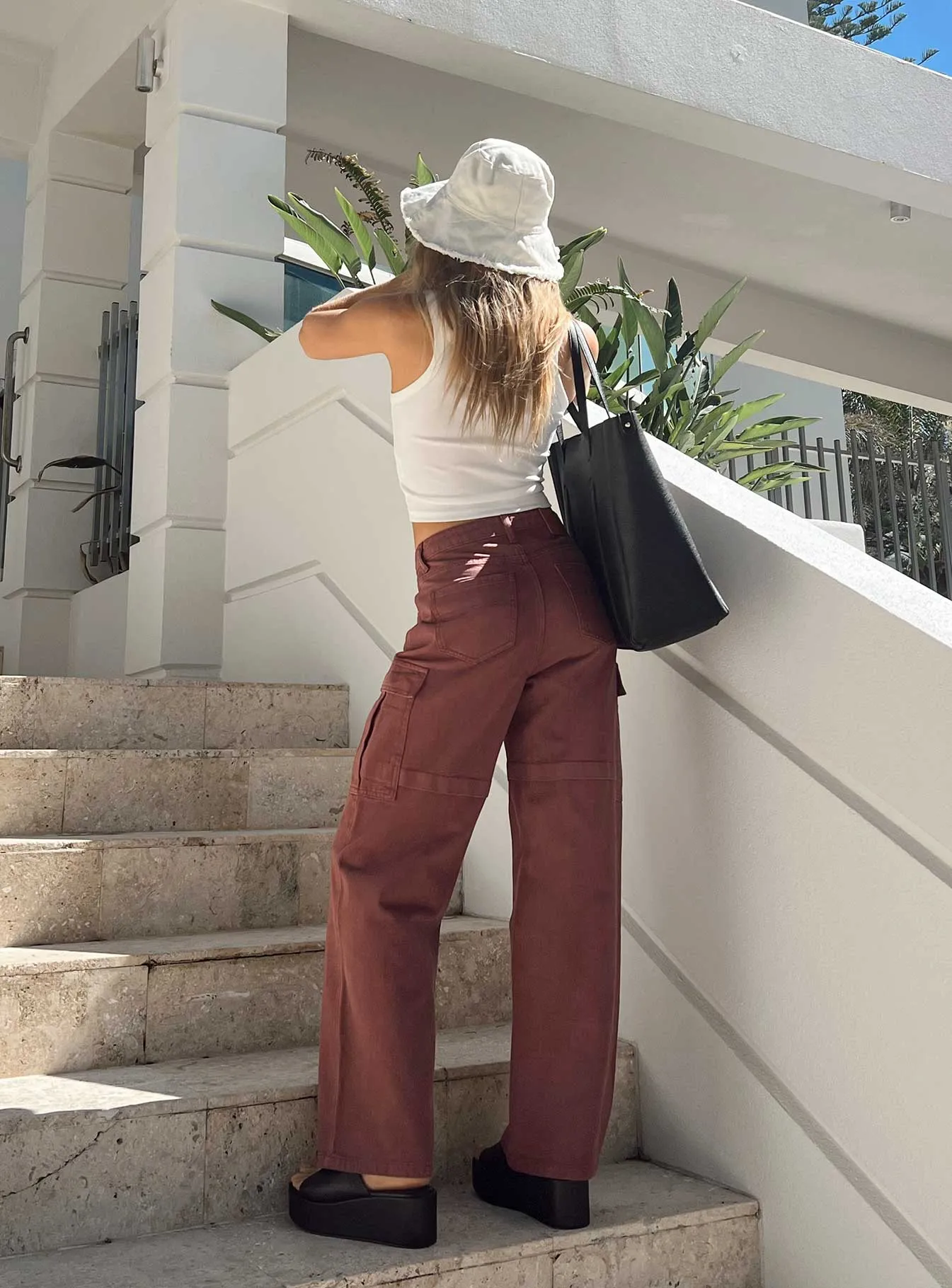 Addy Wide Leg Cargo Jeans Burgundy Fashion Lover Durable Minimalist Style Everyday Use
