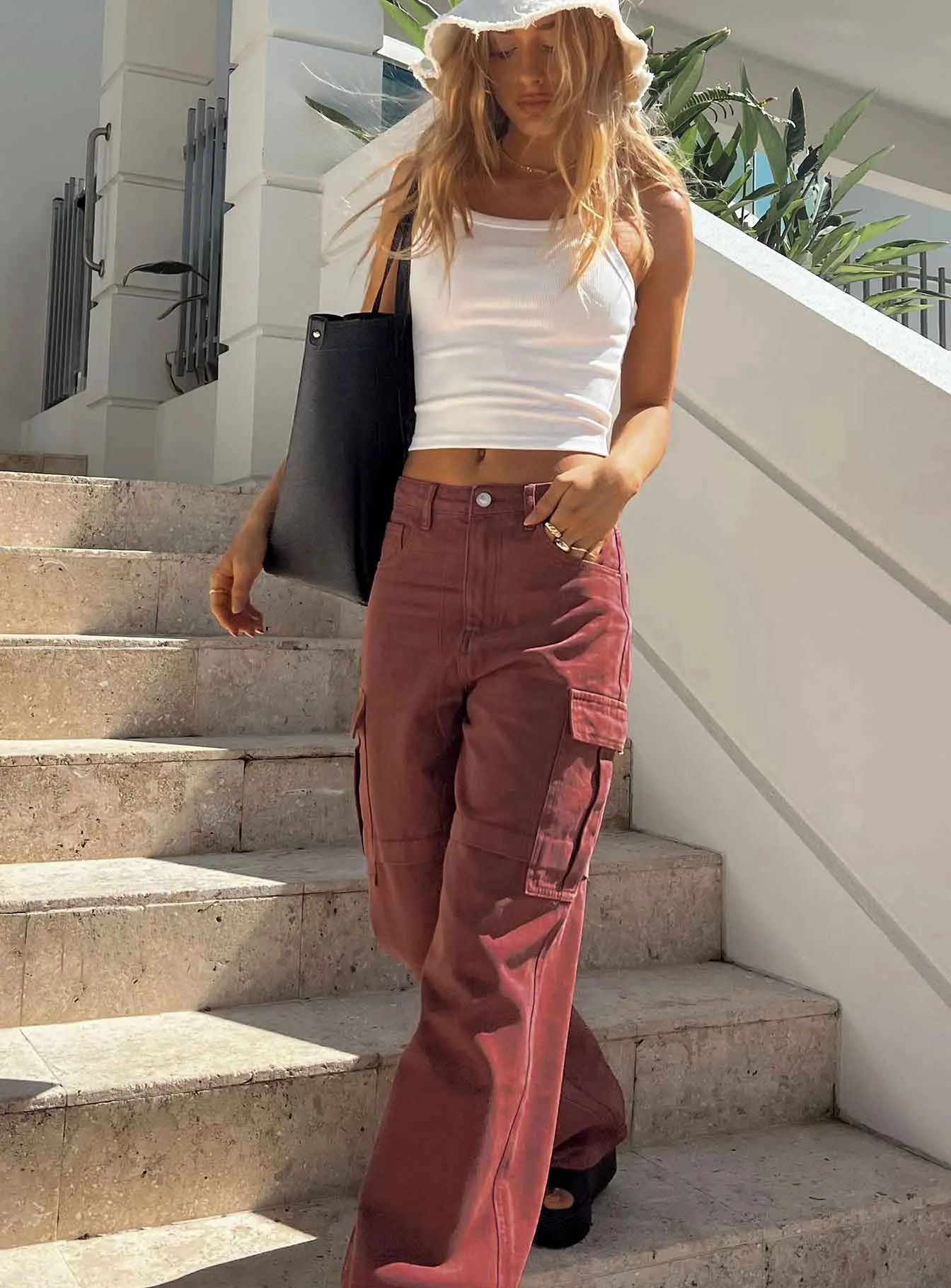 Chill Outfit Streetwear Fan Holiday Vibes Odor Control Coating Addy Wide Leg Cargo Jeans Burgundy