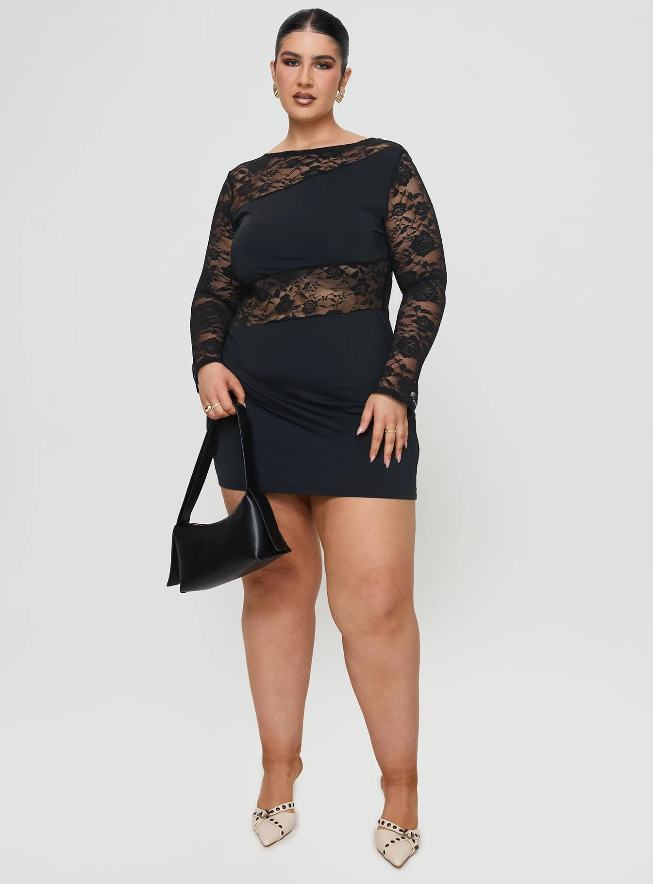 Modern mini dress with sleeves Comfort Fit Covington Long Sleeve Mini Dress Black Curve
