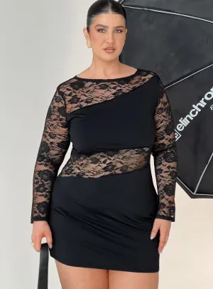Covington Long Sleeve Mini Dress Black Curve Adjustable Ties