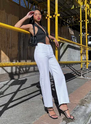 Cece Hammer Wide Leg Jeans White Minimal Shrinkage Fabric