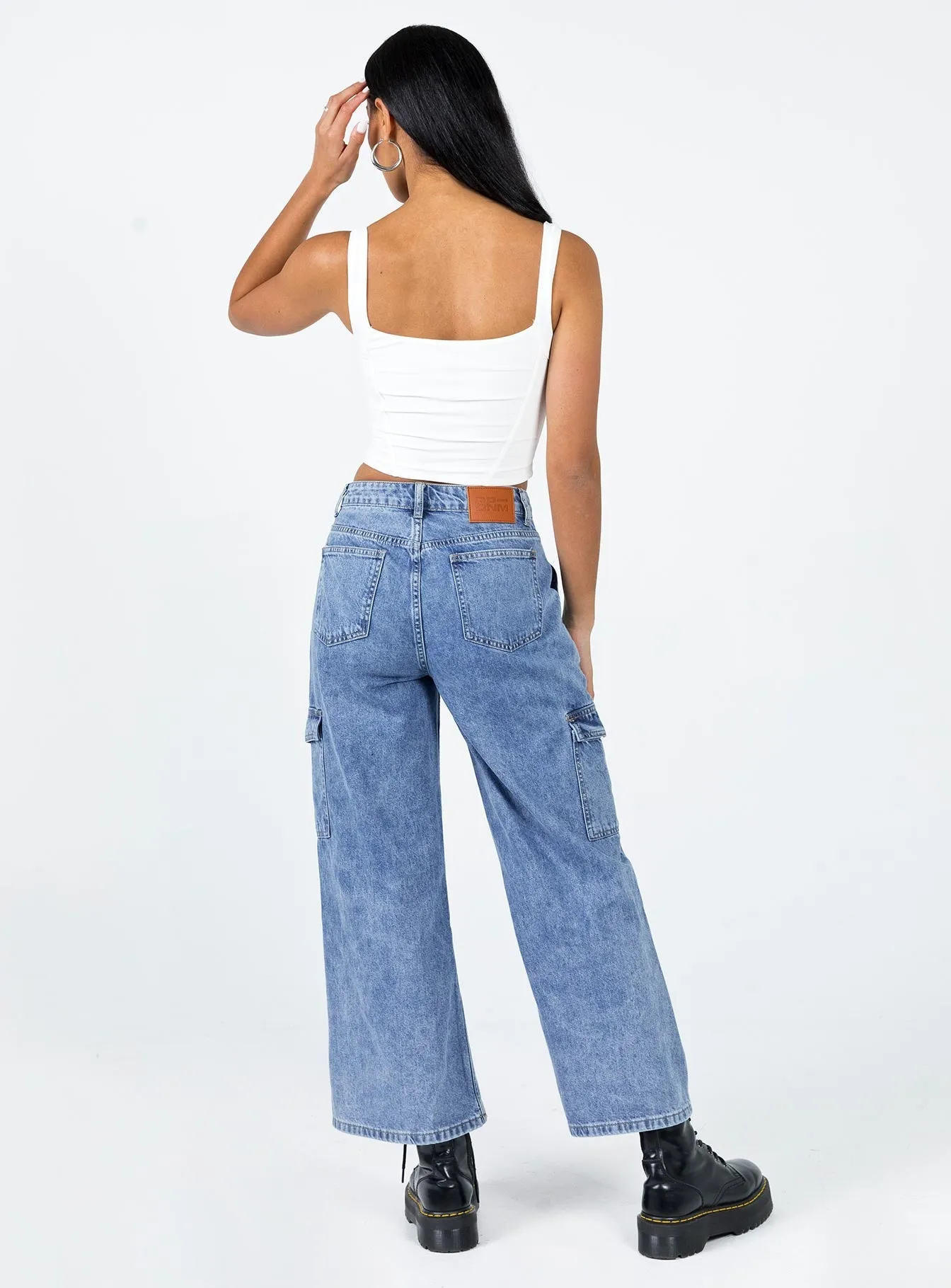 Blessing Mid Wash Cargo Jean Denim Street Fashion Trend Setter Holiday Vibes