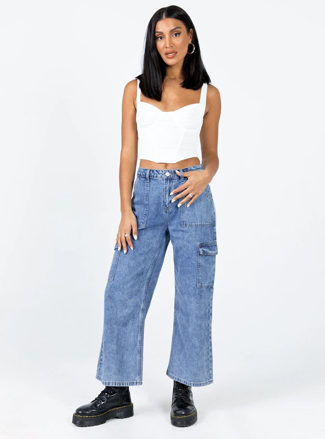 Core Look Blessing Mid Wash Cargo Jean Denim