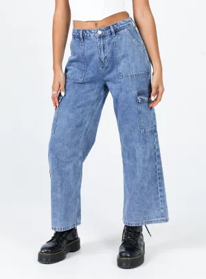 Blessing Mid Wash Cargo Jean Denim Everyday Pick Night Out Traveler Gear Stylish