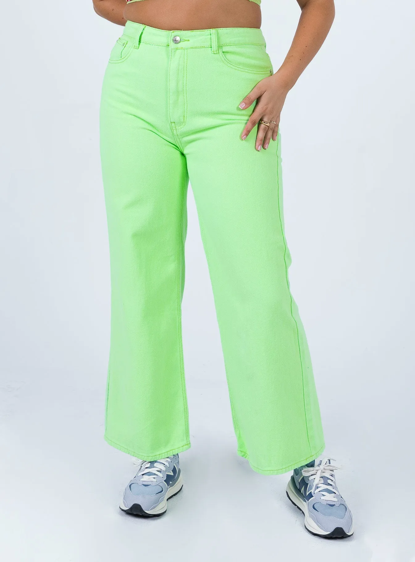 Denver Denim Jeans Lime Green Textured Loose Luxury