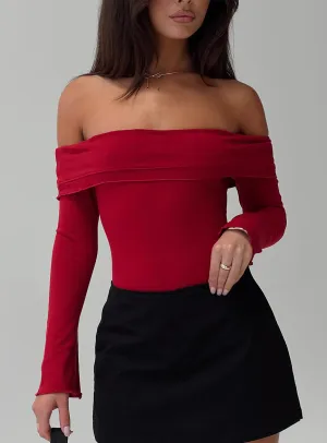 Essential Street Afterglow Off The Shoulder Bodysuit Burgundy