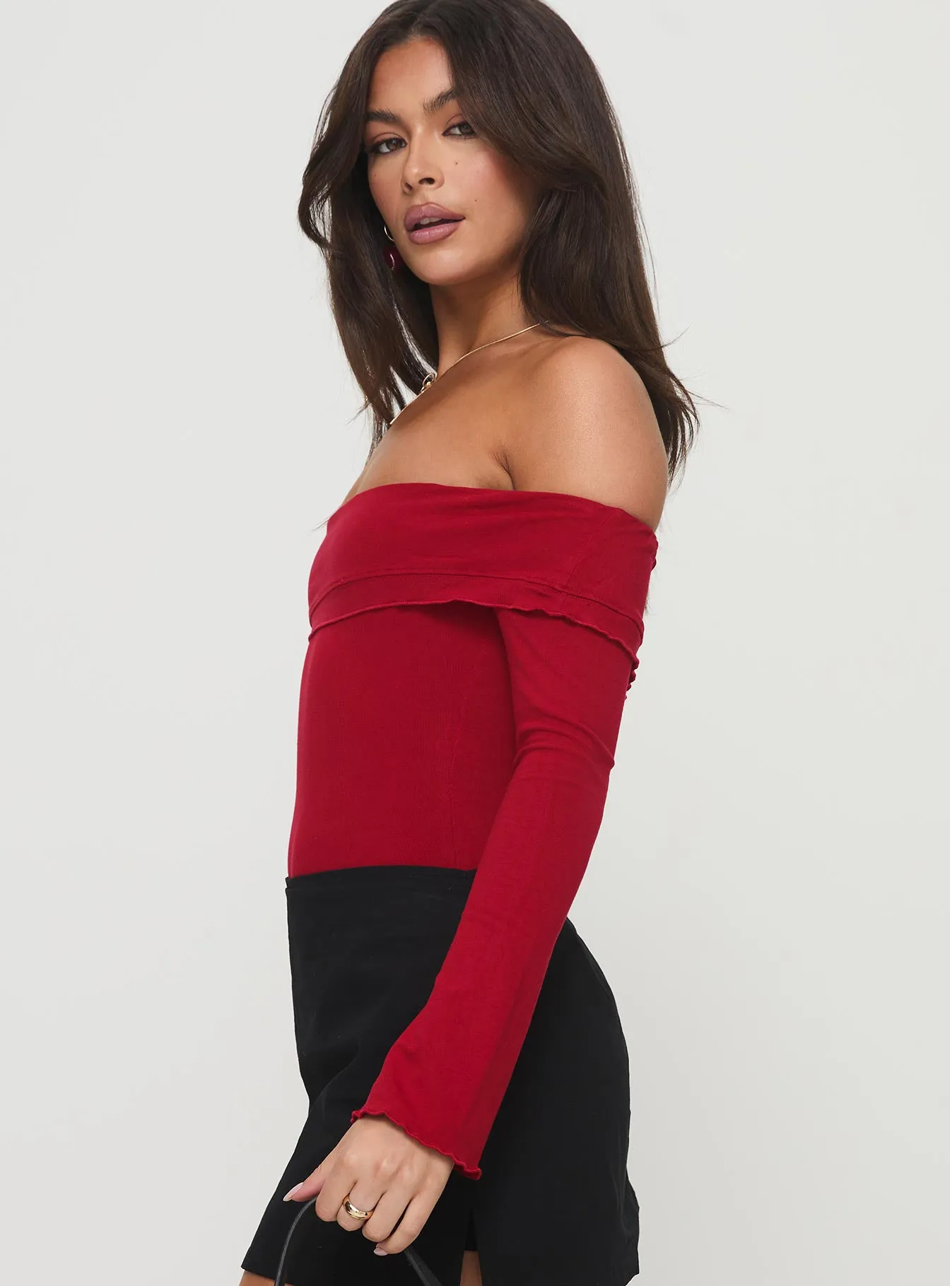 Afterglow Off The Shoulder Bodysuit Burgundy Unique Resort