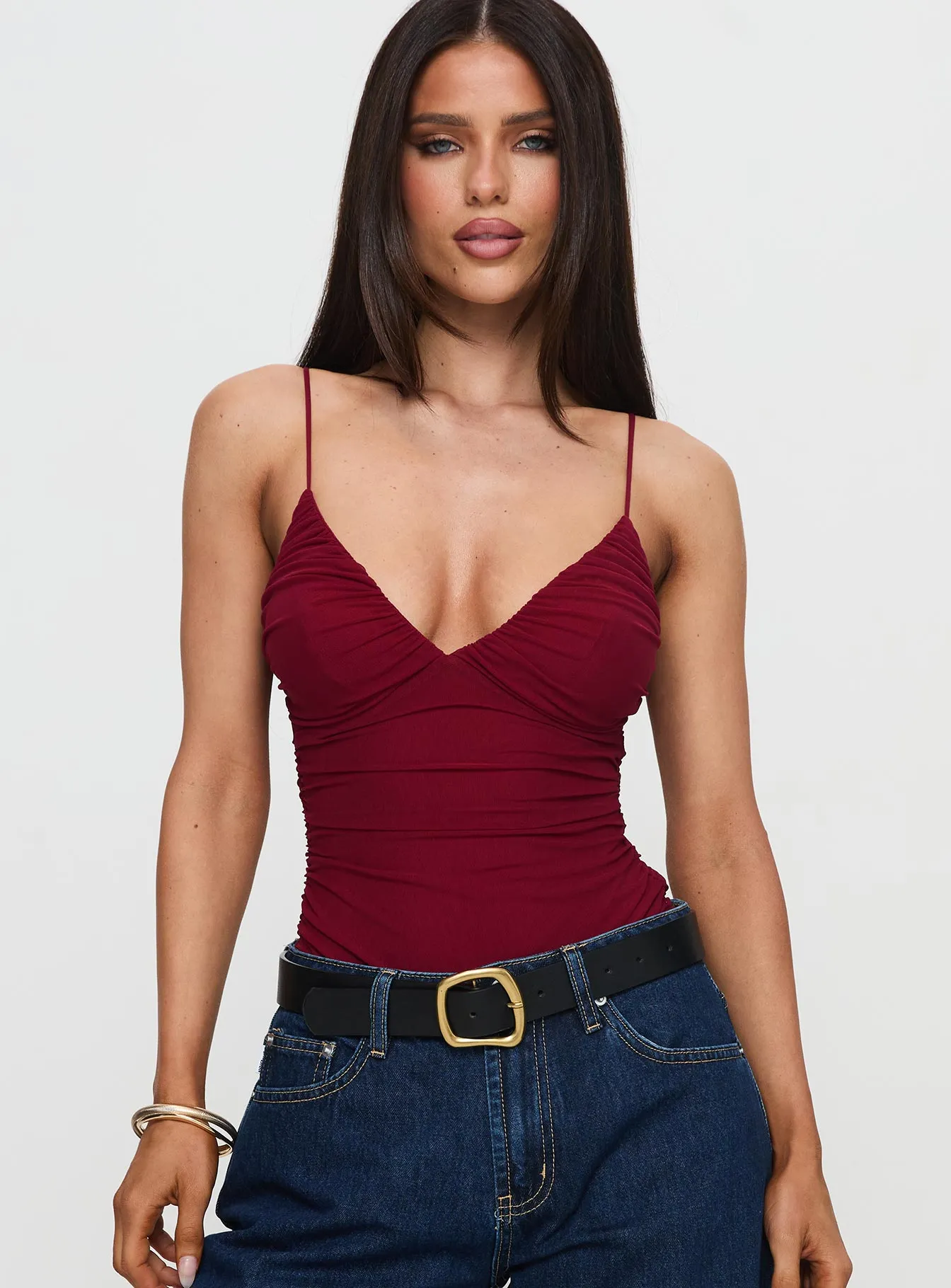 Merril Bodysuit Maroon Sharp Neutral Retro Model