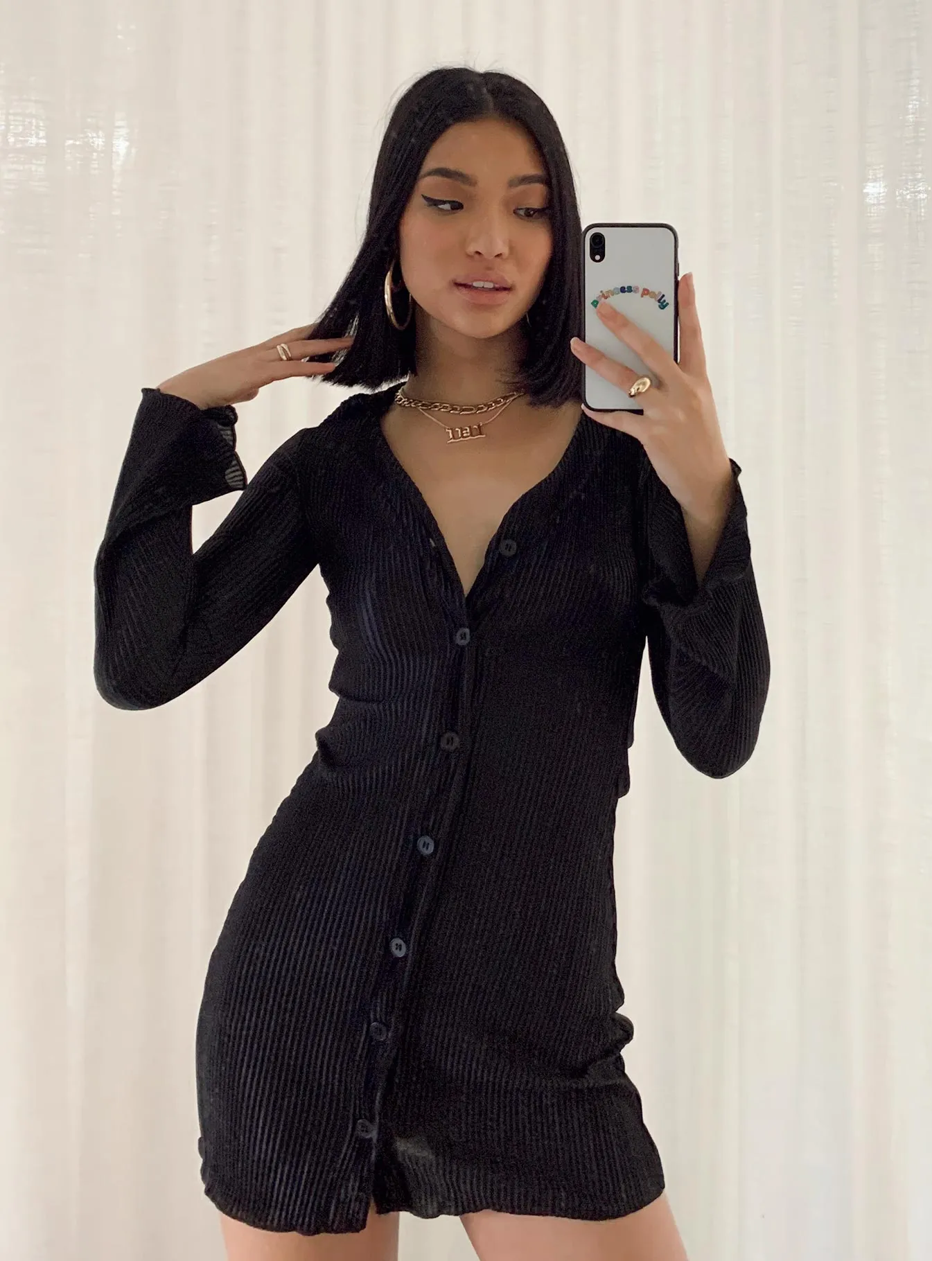 Danyon Mini Dress Black Shift Style Sheer Panel Insertion