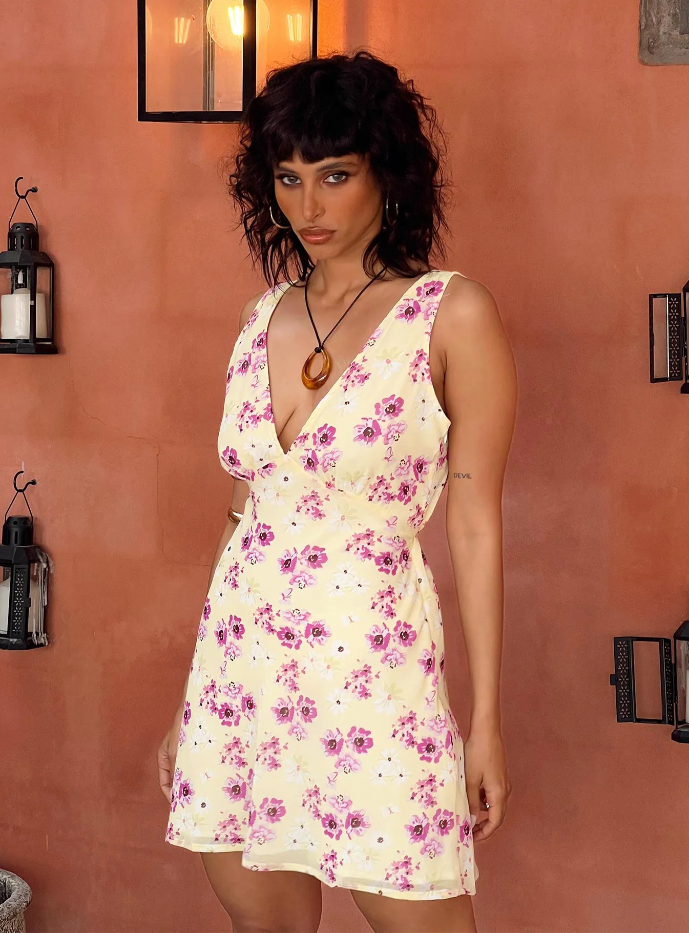 Nellie Mini Dress Yellow Floral Urban Mood