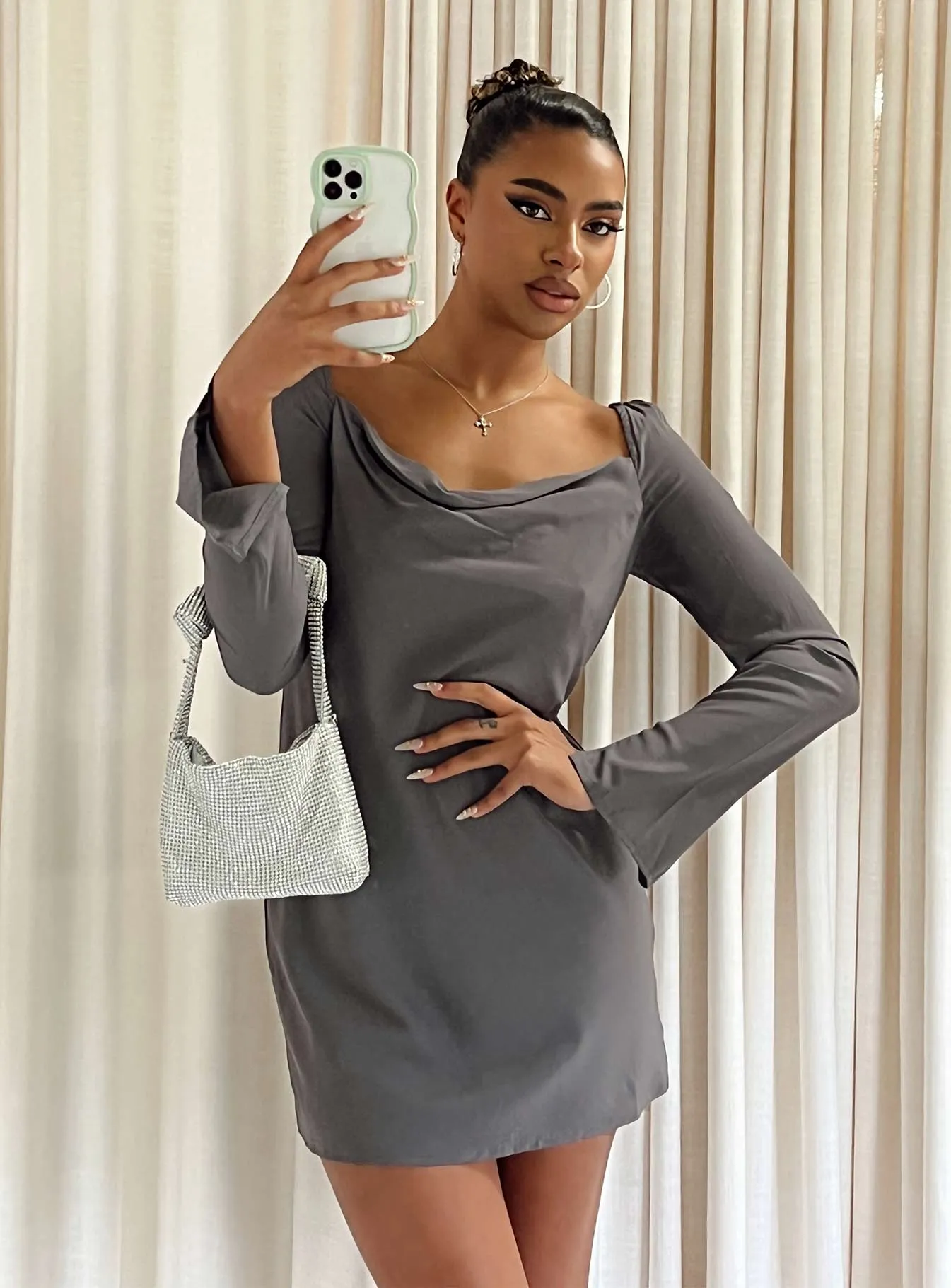 Club Rush Chic Outfit Star Power Mini Dress Slate