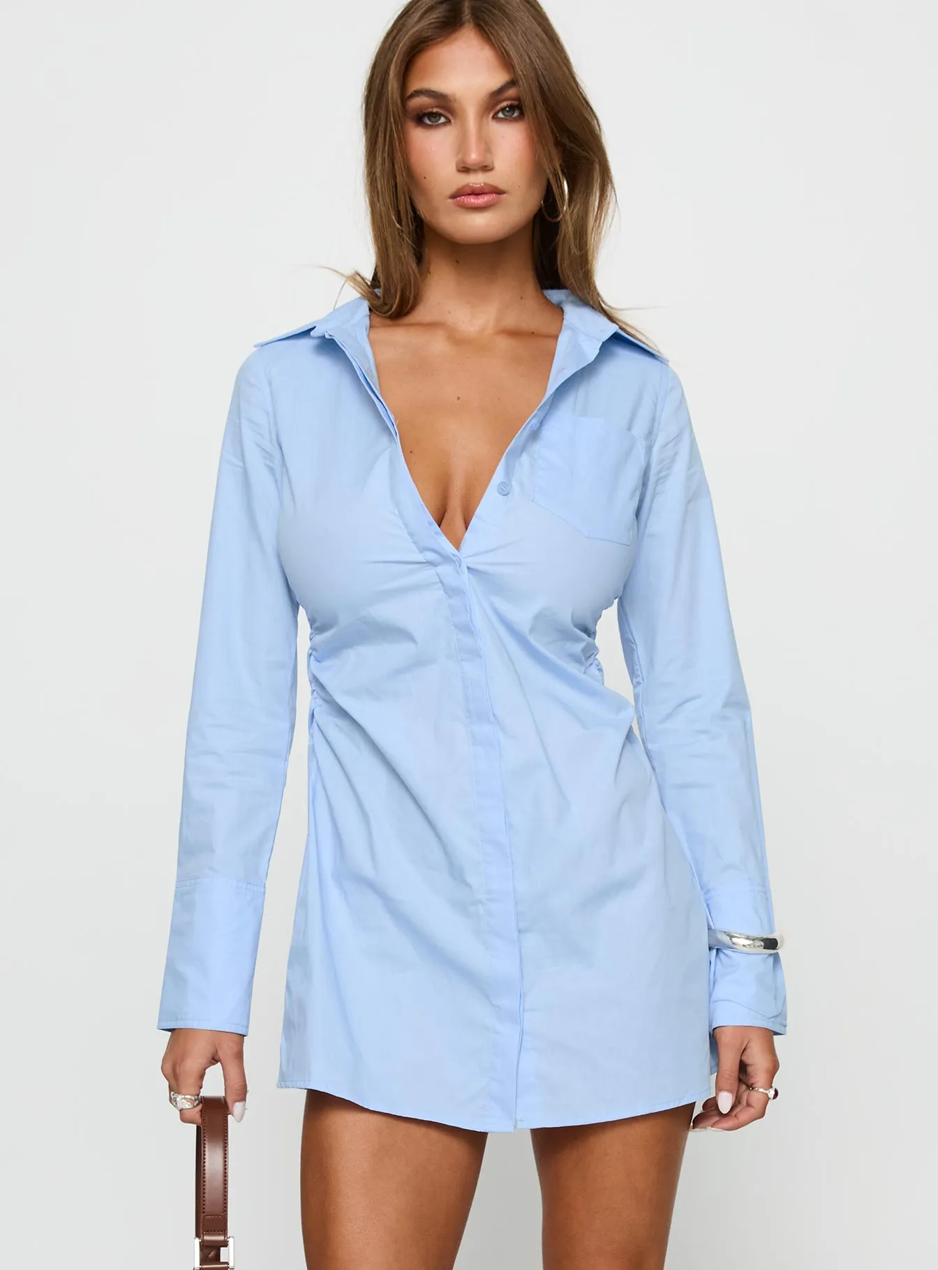 Fun floral mini Cesarina Ruched Shirt Mini Dress Blue