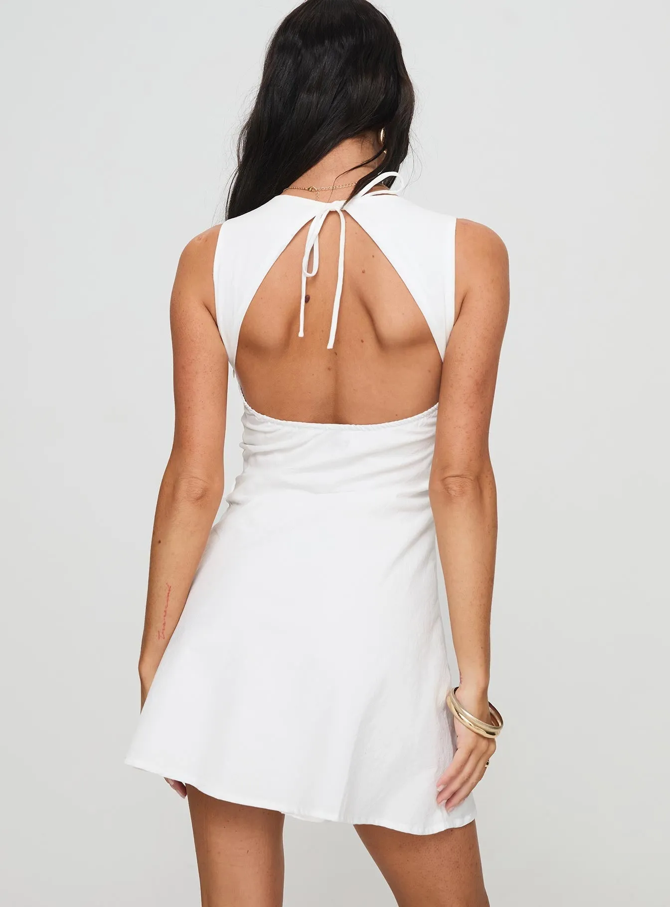 Relaxed Contour Adjustable Shoulder Straps Abagail Embroidered Mini Dress White