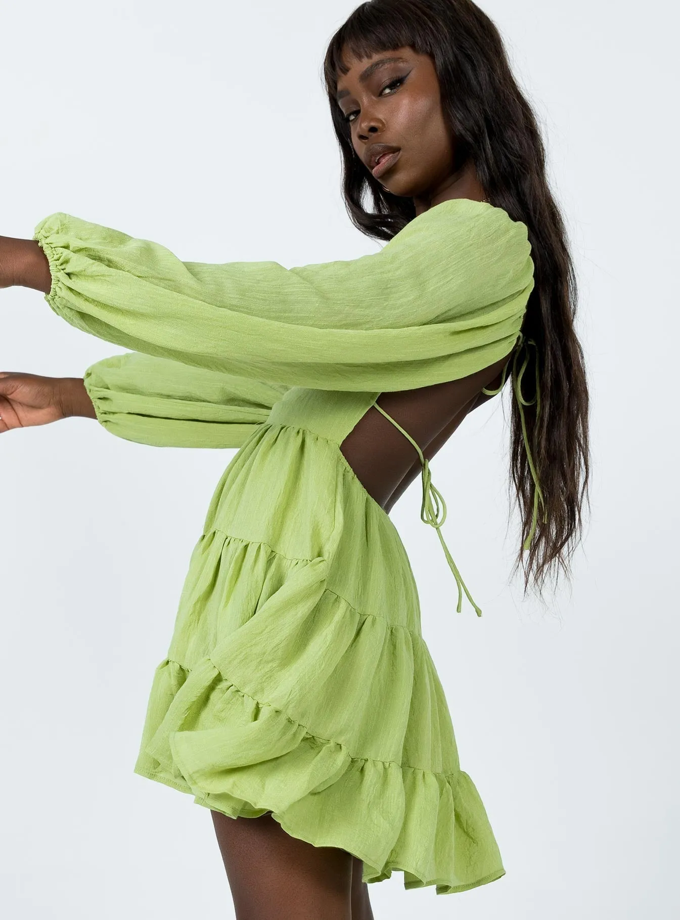 Close Wrap Danny Long Sleeve Mini Dress Green