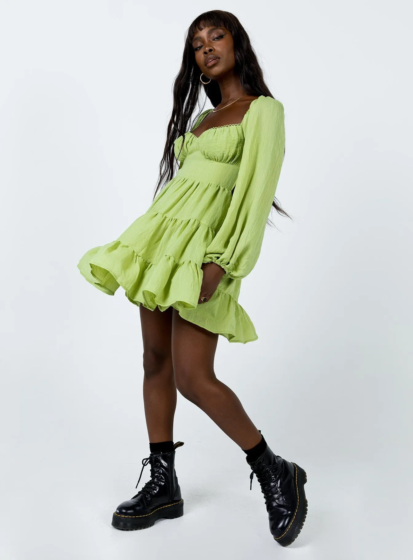 Danny Long Sleeve Mini Dress Green Relaxed mini for warm days