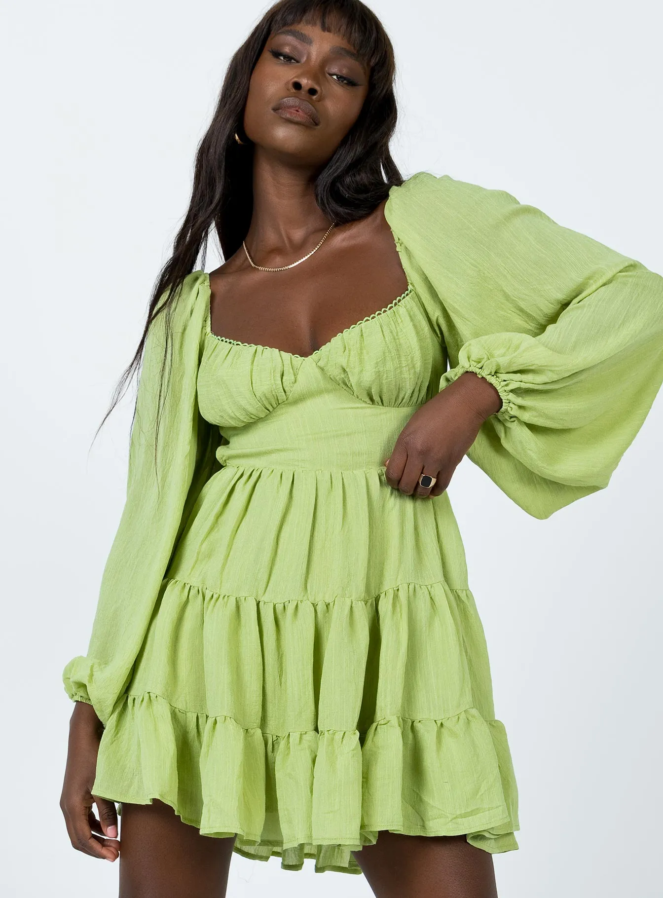 On Trend Danny Long Sleeve Mini Dress Green