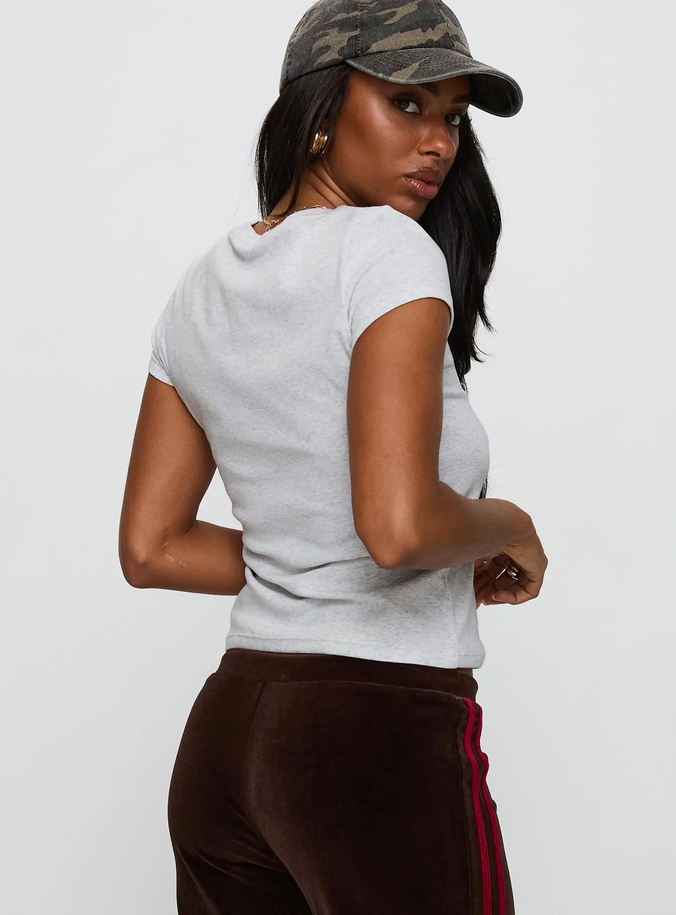 Contrast Inner Binding Prestige Longline Baby Tee Grey