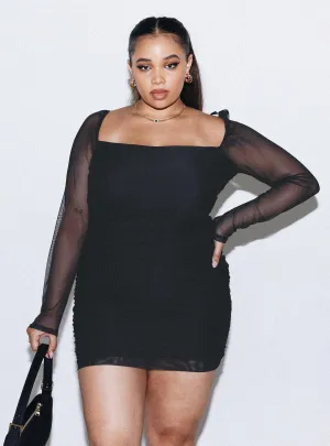 Vibrant Fashion Charvi Long Sleeve Mini Dress Black Curve