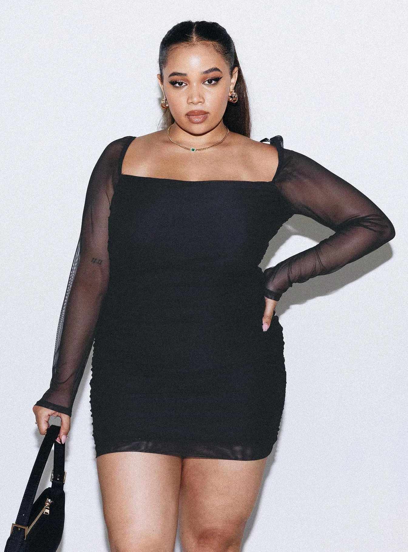 Vibrant Fashion Charvi Long Sleeve Mini Dress Black Curve