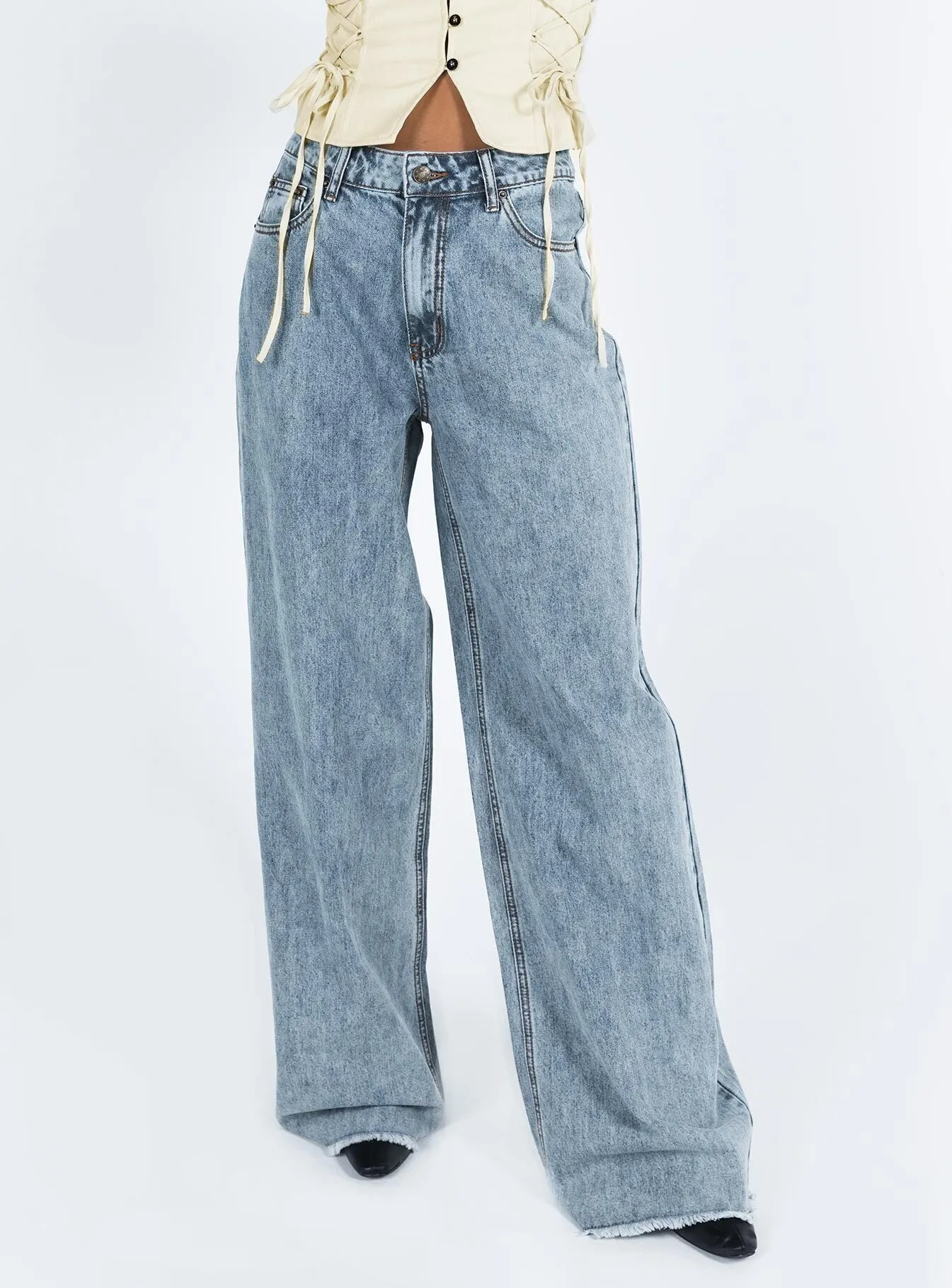 Lightweight Parent Style Durable Flexible Fit Eivissa High Rise Baggy Jeans Faded Denim
