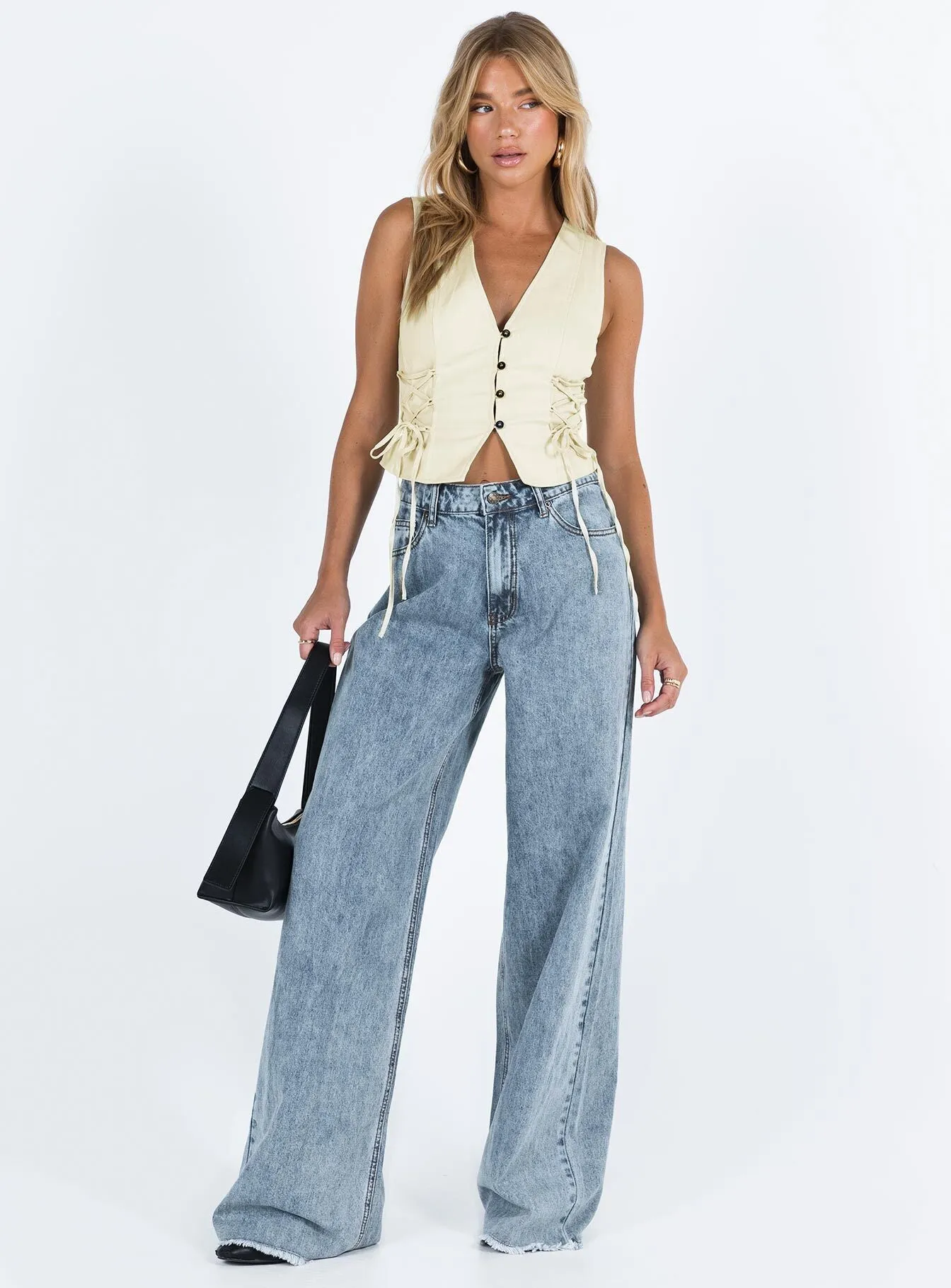 Color Lock Technology Balanced Look Eivissa High Rise Baggy Jeans Faded Denim