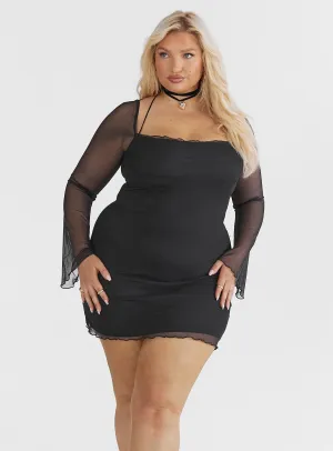 Bilbao Long Sleeve Mini Dress Black Curve Casual Comfort Club look