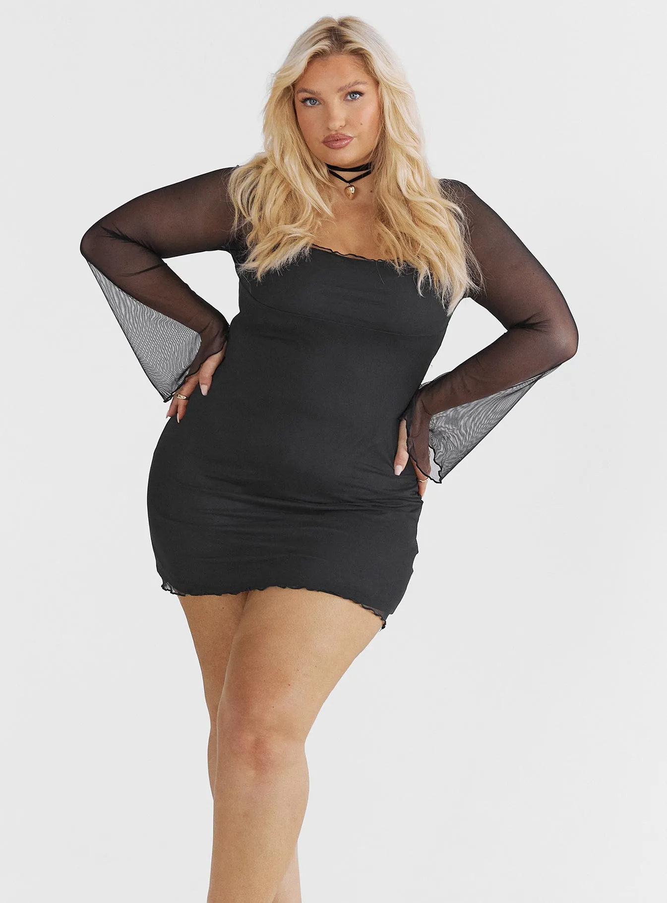 Bilbao Long Sleeve Mini Dress Black Curve Glitter Mode Vibrant Prints