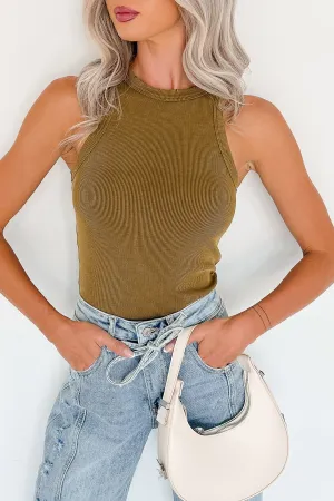 High Neckline Layer Lightness Everyday Escape Signature 8 Ribbed Tank Top (Olive)
