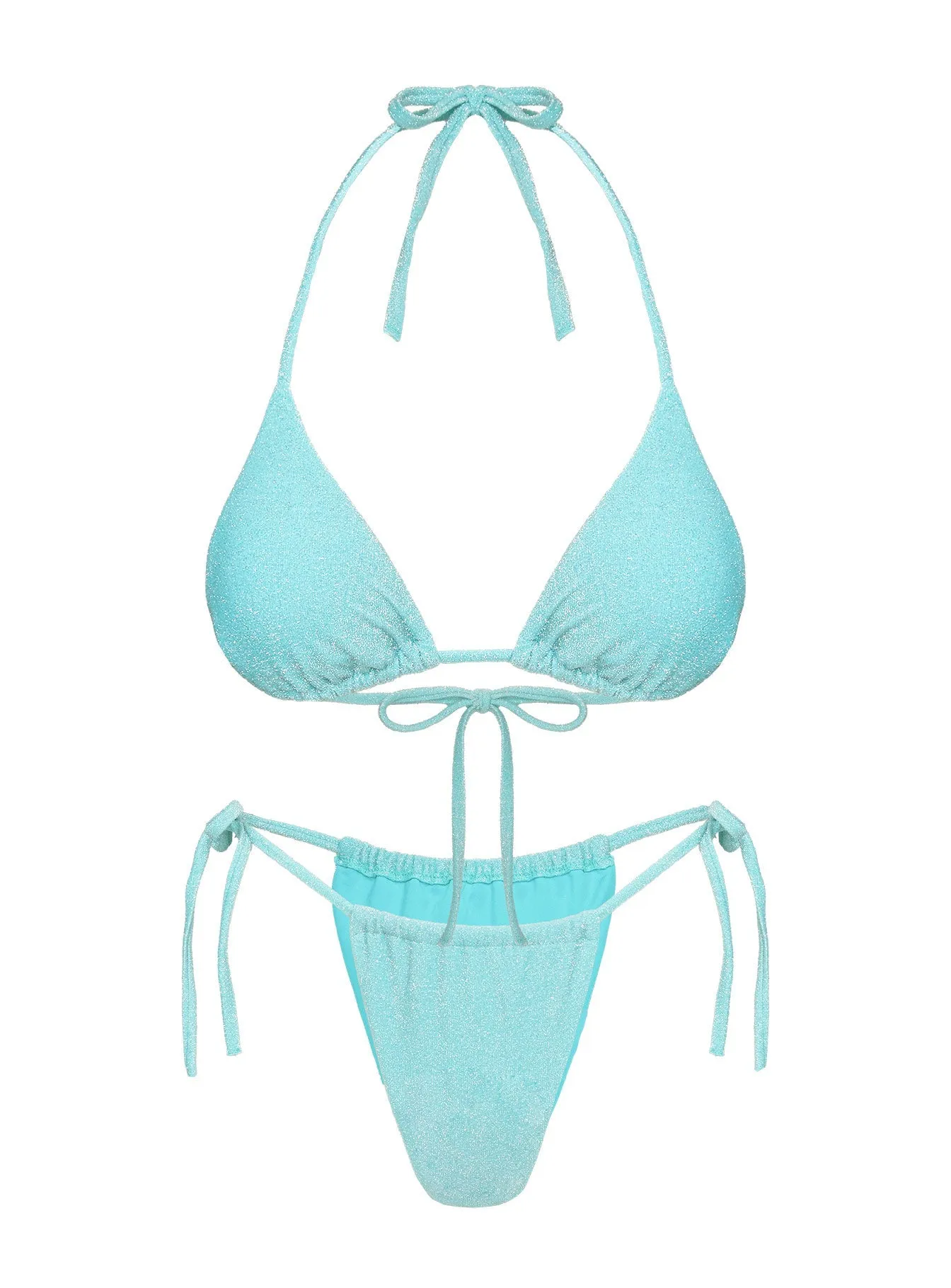 Jenner Tie Side Ruched Bikini Bottoms Aqua Glitter Non Slip Grip Technology UPF Rated Fabric