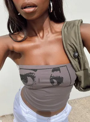 NaturalFiberBlend LowProfileSeams Horror Eyes Tube Top Grey