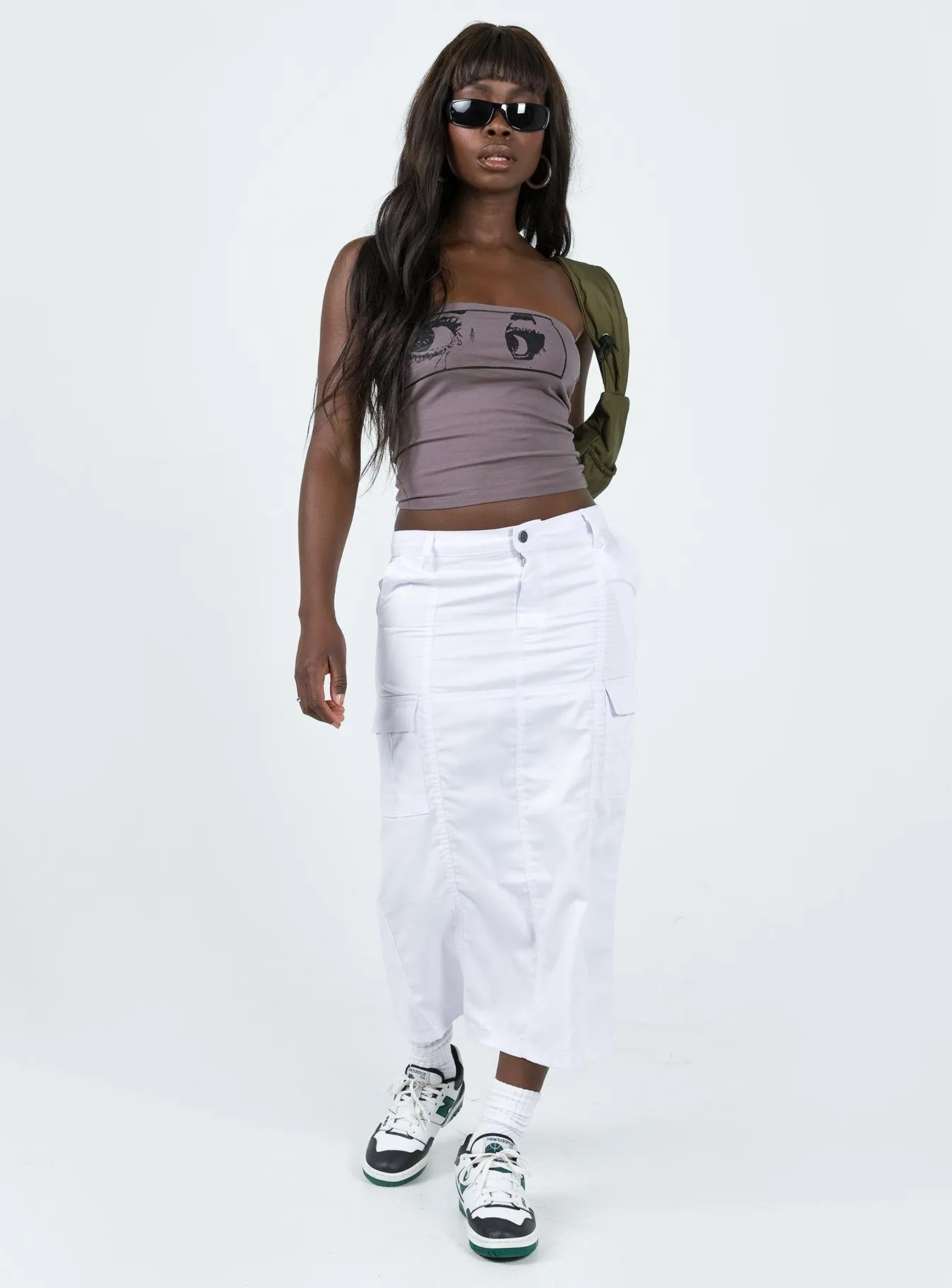 Flexible Knit Non Restrictive Collar Horror Eyes Tube Top Grey
