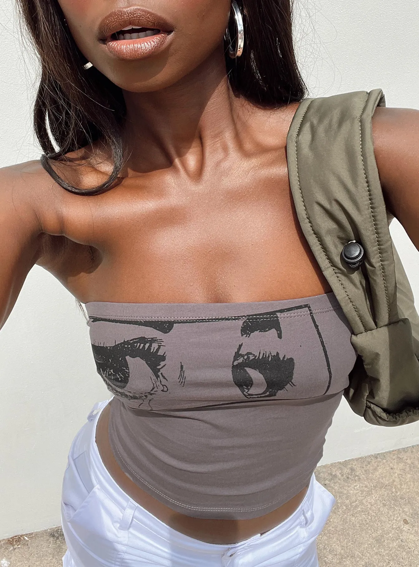 NaturalFiberBlend LowProfileSeams Horror Eyes Tube Top Grey