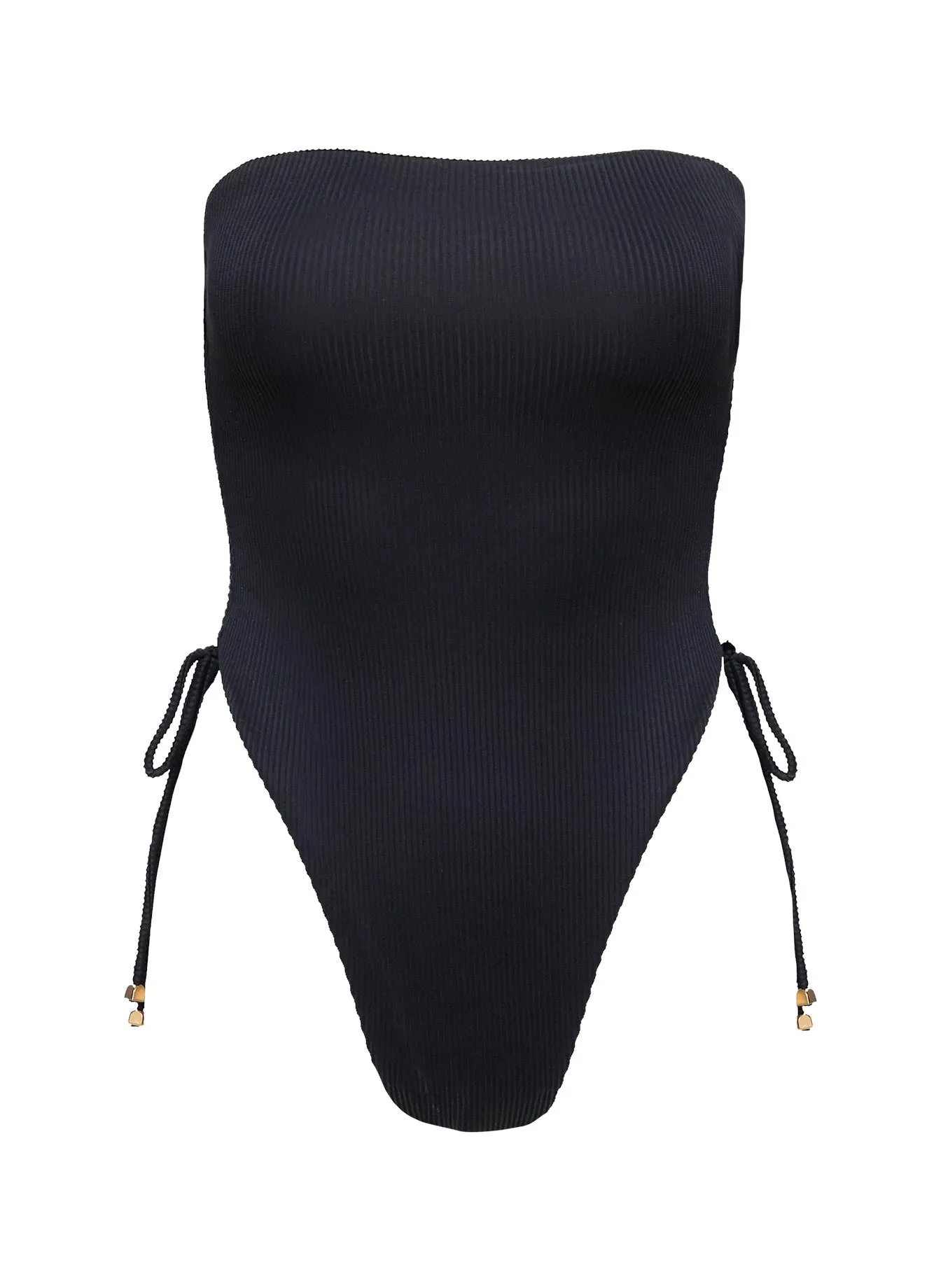 Sun's Out Strapless Shine One Piece Black Lightweight Material
