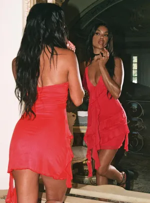 Fig Ruffle Mini Dress Red Trendy Silhouette