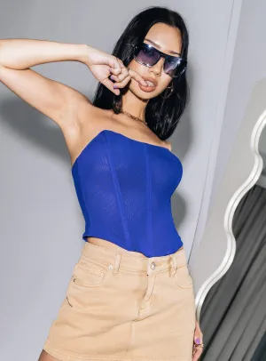Wrinkle Free Texture Azriel Strapless Bustier Blue