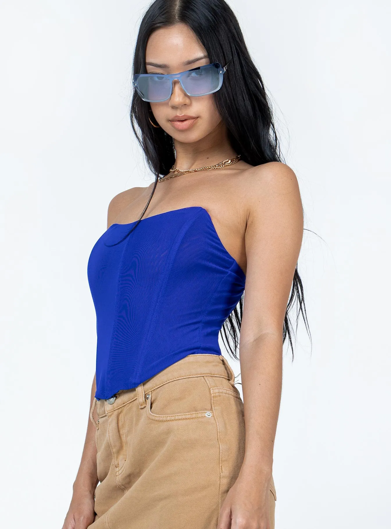 Moisture Management Fabric Azriel Strapless Bustier Blue