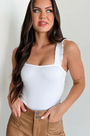 vibration - resistance test passed Trusting My Intuition Ribbed Ruffle Strap Bodysuit (White)