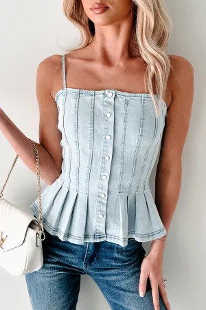 Beyond The City Lights Pleated Denim Top (Light Denim) multi - wheel drive